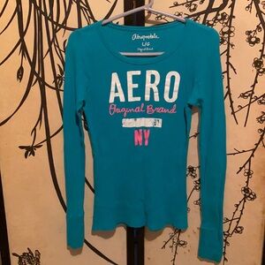 Aeropostale Women’s Aqua Dream/Teal Aero..87 NY Thermal T Shirt